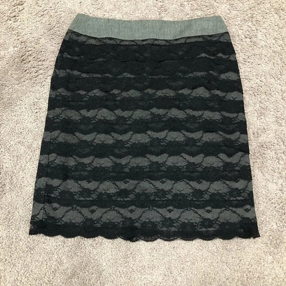 Sharagano grey with black lace tiered skirt Size 6 - Picture 1 of 7